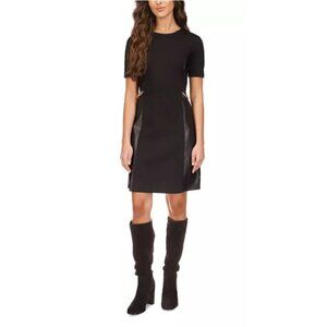 Michael Kors Womens Gold Chain Faux Leather Trim Sheath Dress Black Sz XL